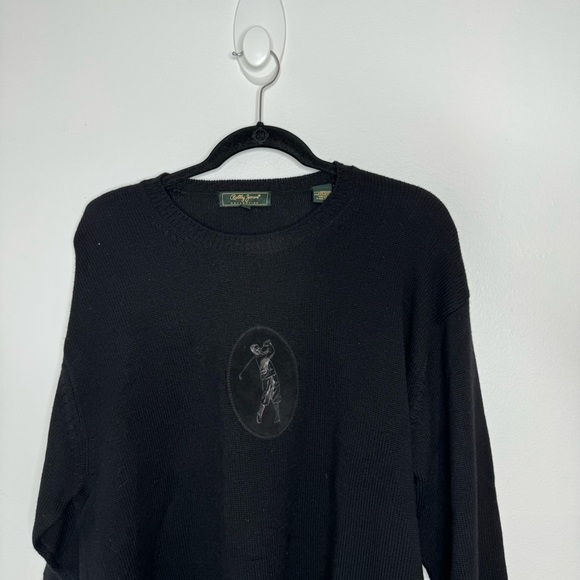 Bobby Jones collection black logo front golf merino wool sweater large - Picture 2 of 8